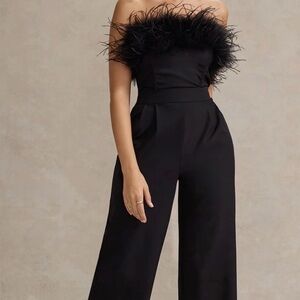 Club L London Black Feather Trim Jumpsuit